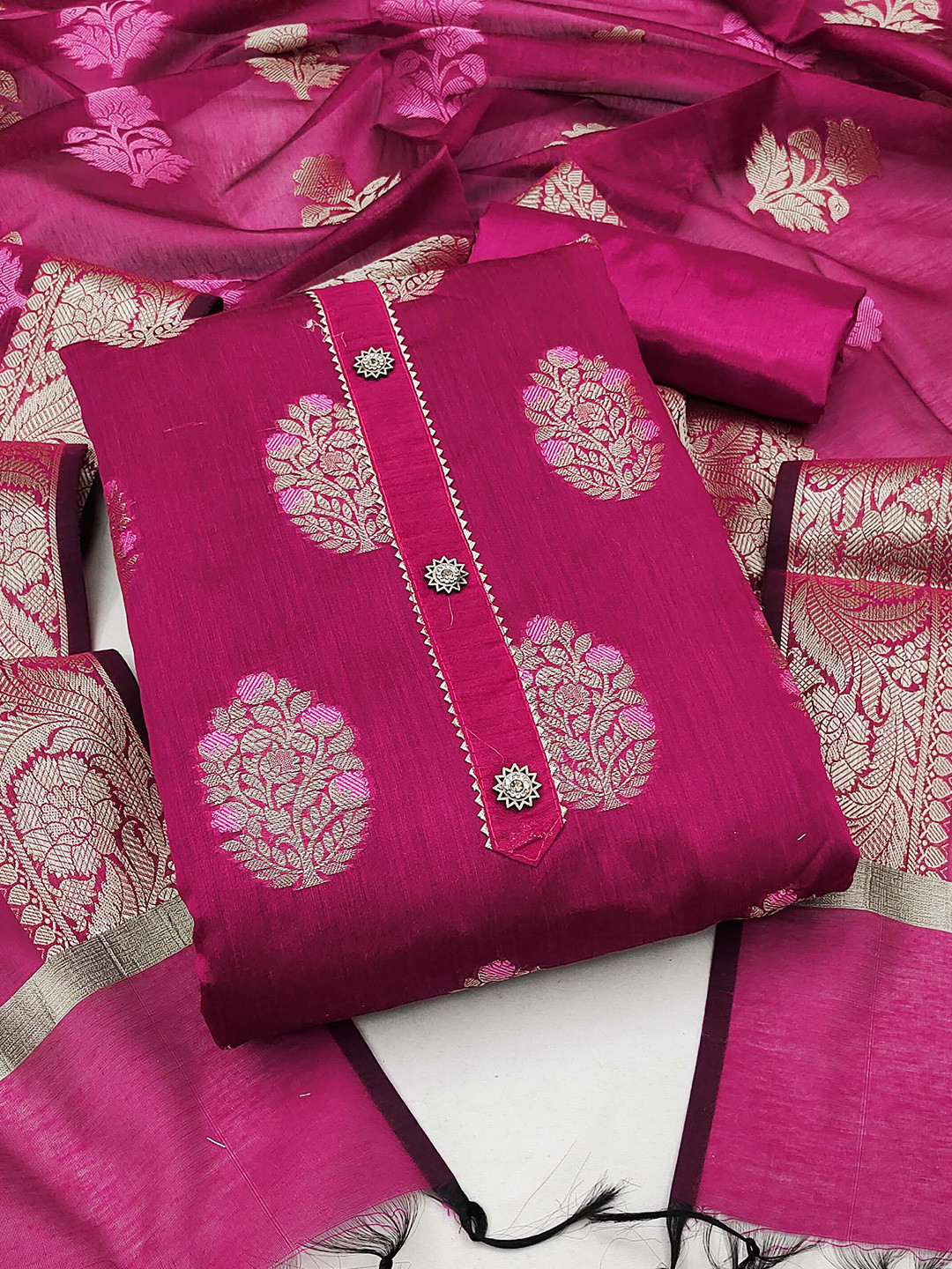 

SHADOW & SAINING Ethnic Motifs Woven Design Zari Jacquard Unstitched Dress Material, Purple