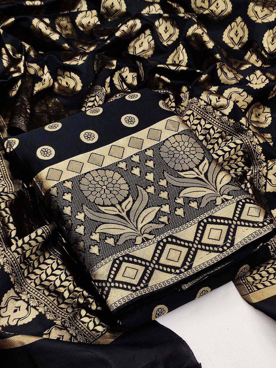

SHADOW & SAINING Ethnic Motifs Printed Unstitched Dress Material, Black