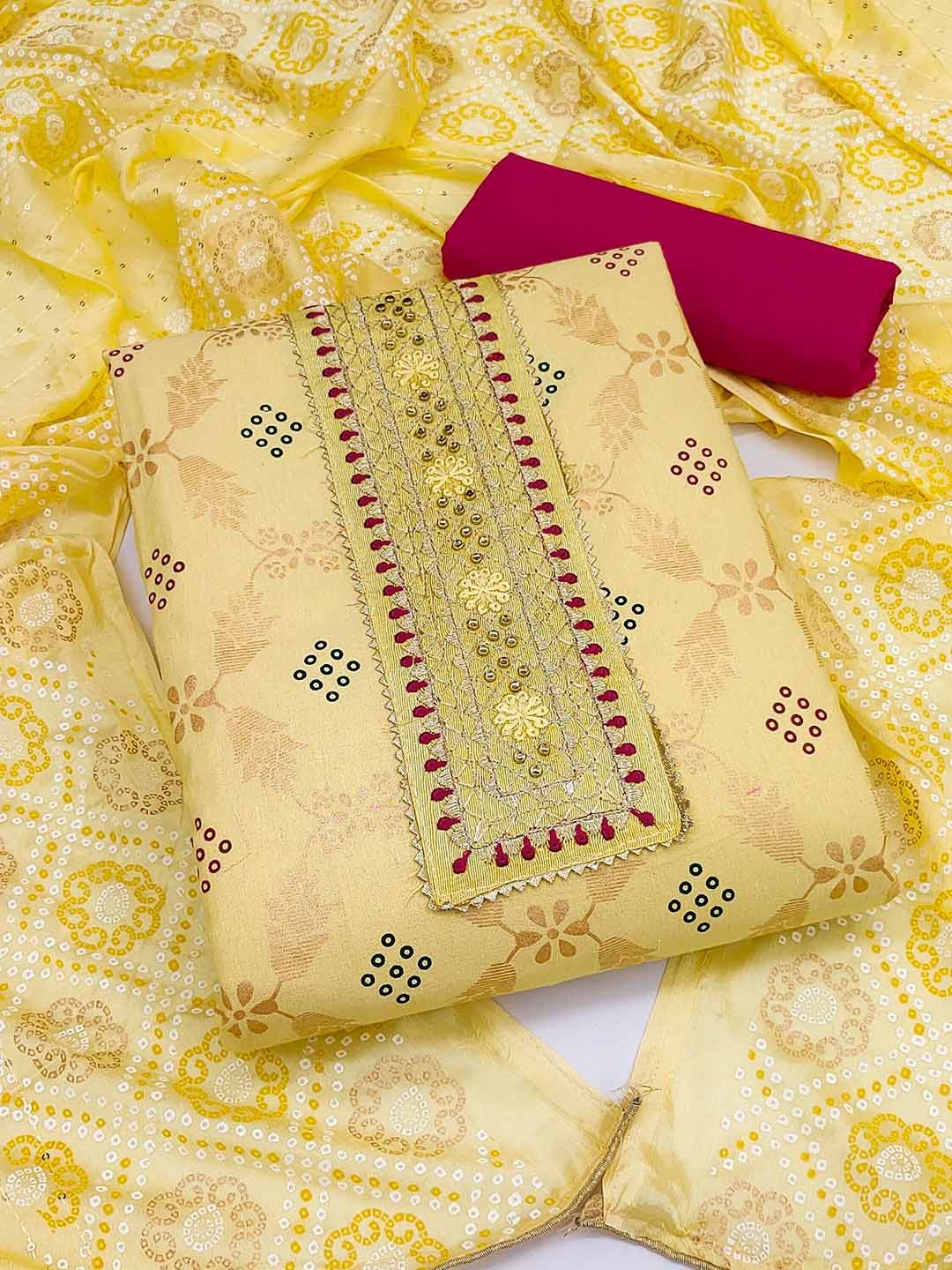 

SHADOW & SAINING Floral Woven Design Unstitched Dress Material, Yellow