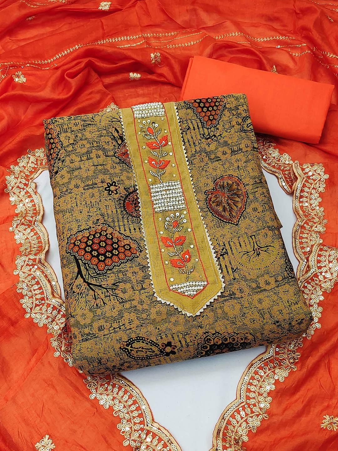 

SHADOW & SAINING Embroidered Unstitched Dress Material, Green