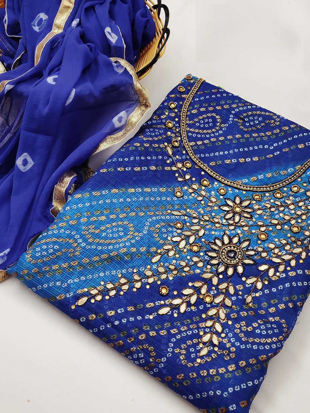 

SHADOW & SAINING Embellished Unstitched Dress Material, Blue