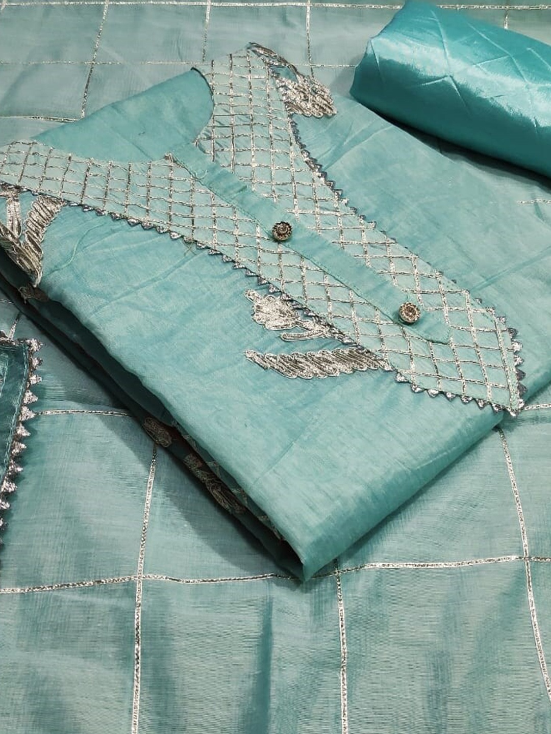 

SHADOW & SAINING Embellished Unstitched Dress Material, Sea green
