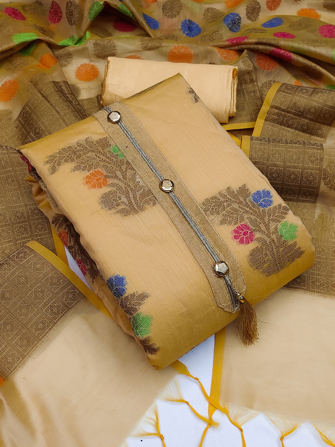 

SHADOW & SAINING Banarasi Unstitched Dress Material, Beige