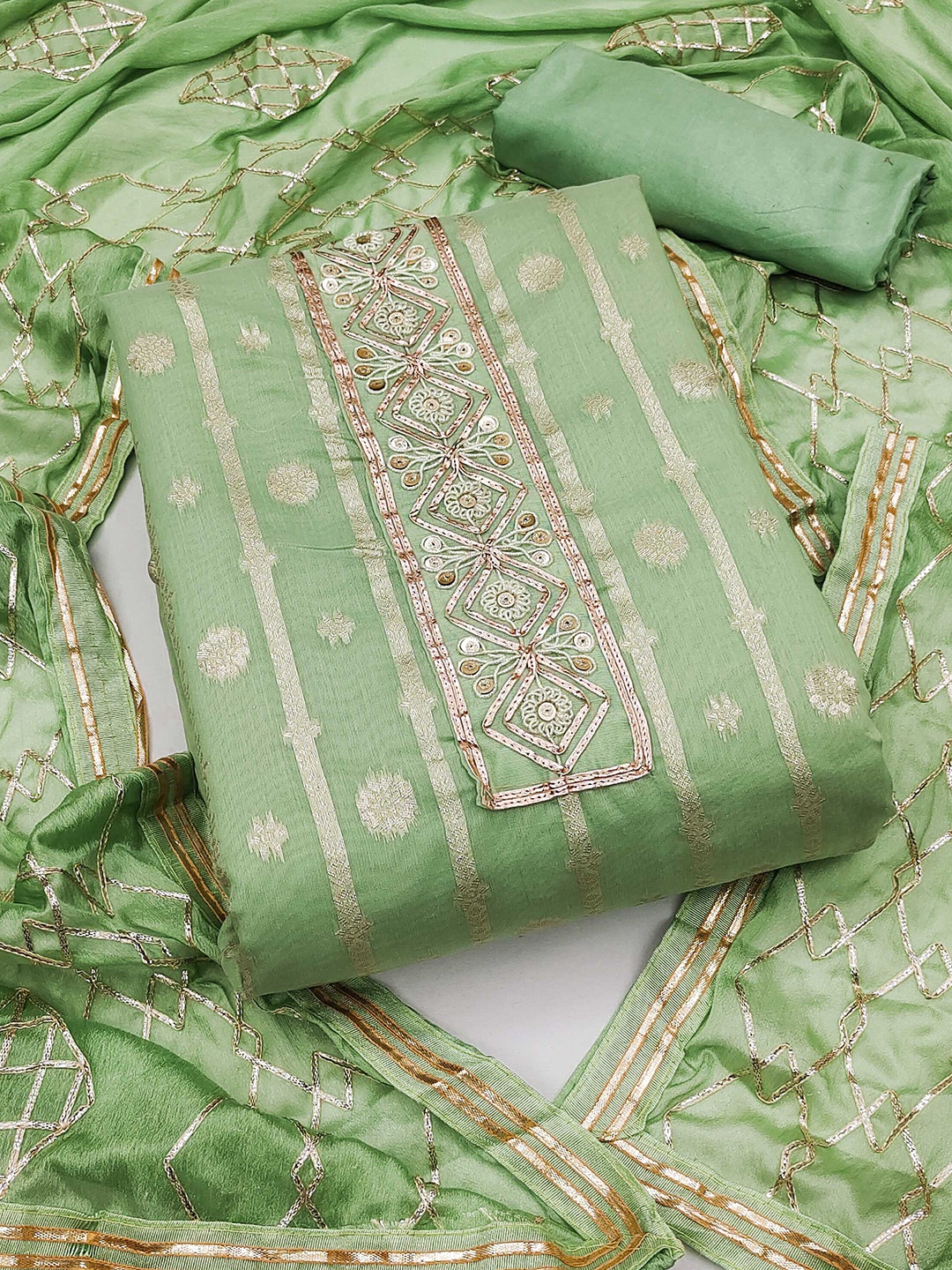 

SHADOW & SAINING Floral Woven Design Gotta Patti Unstitched Dress Material, Green
