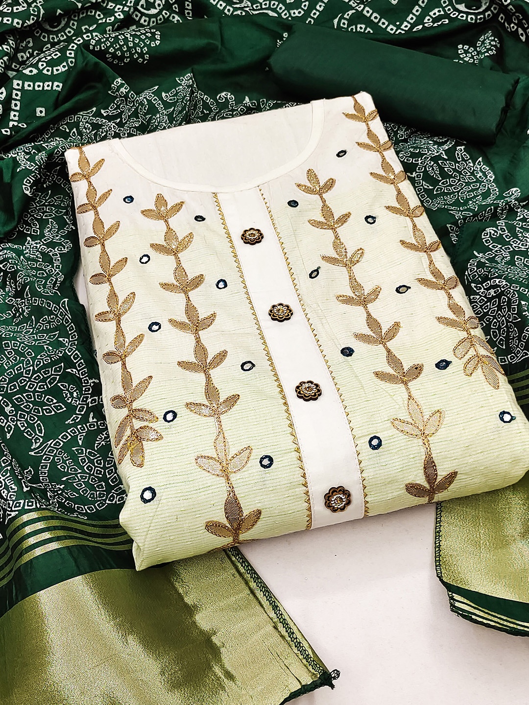 

SHADOW & SAINING Ethnic Motifs Embellished Unstitched Dress Material, White