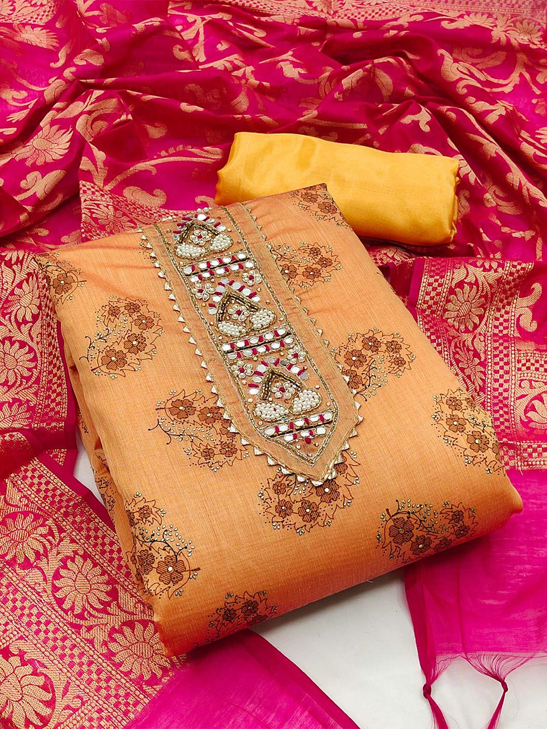 

SHADOW & SAINING Embroidered Unstitched Dress Material, Yellow
