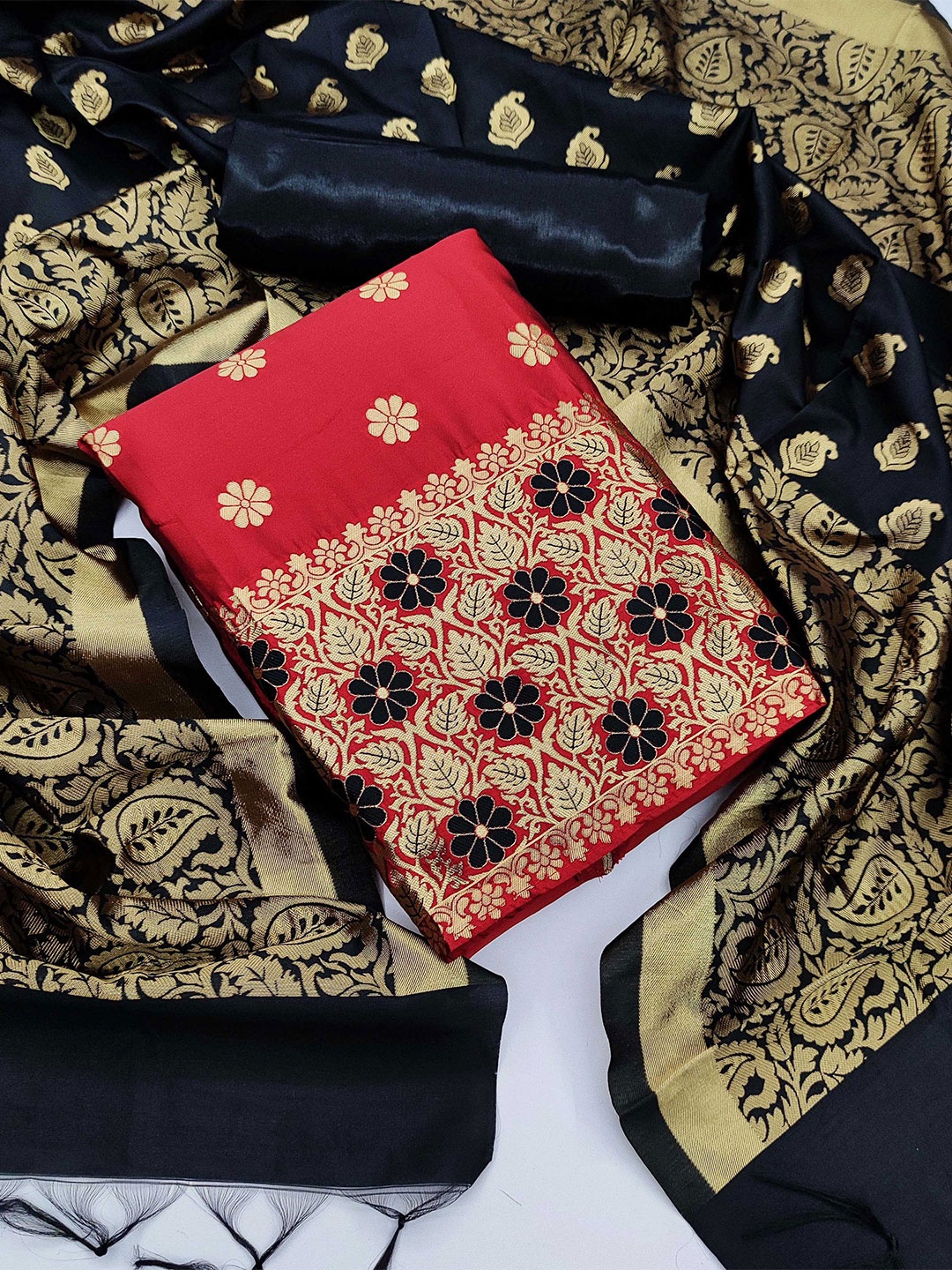 

SHADOW & SAINING Ethnic motifs Woven Design Unstitched Dress Material, Red