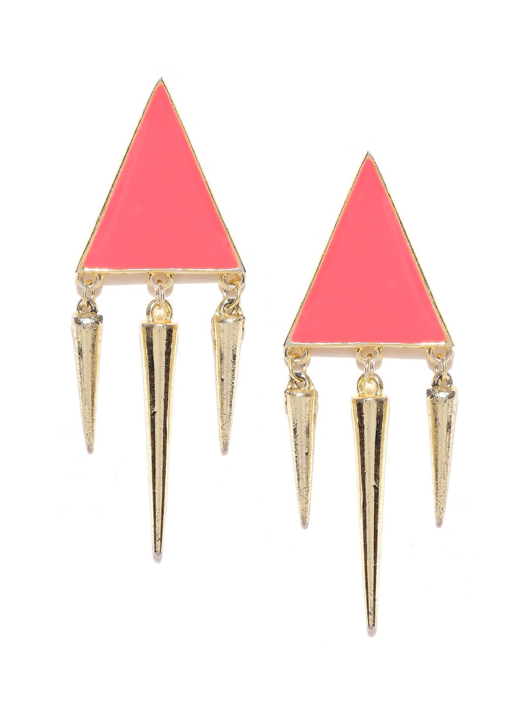 

Crunchy Fashion Pink & Gold-Toned Triangular Drop Earrings