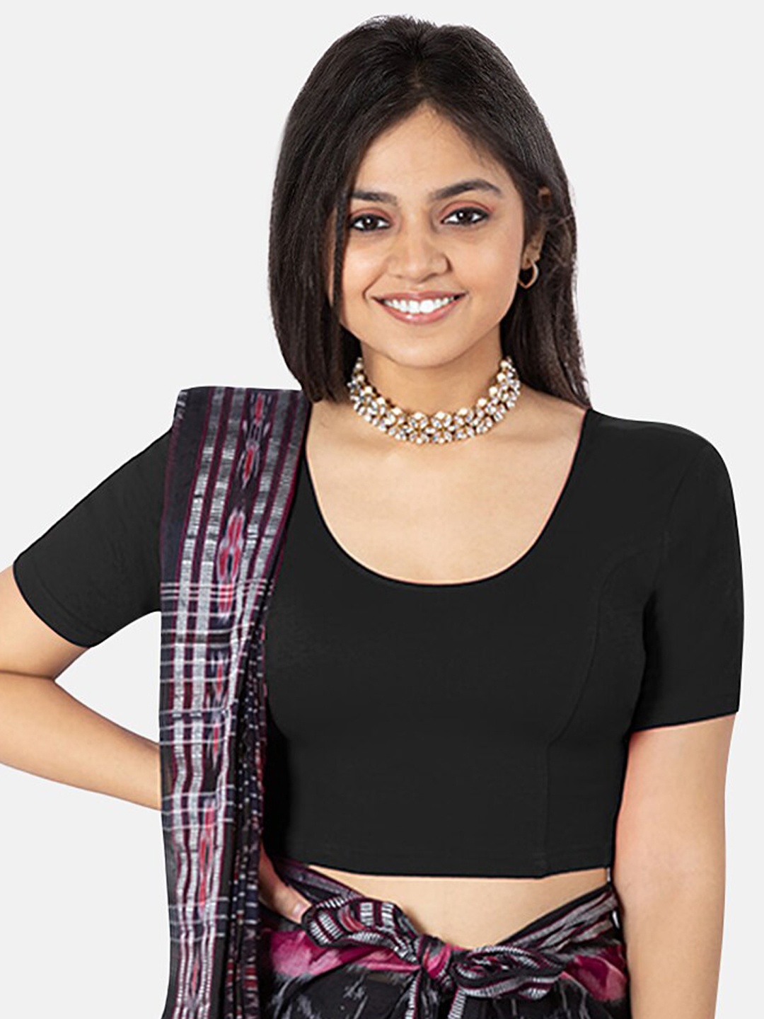 

NAIDU HALL Cotton Knitted Saree Blouse, Black