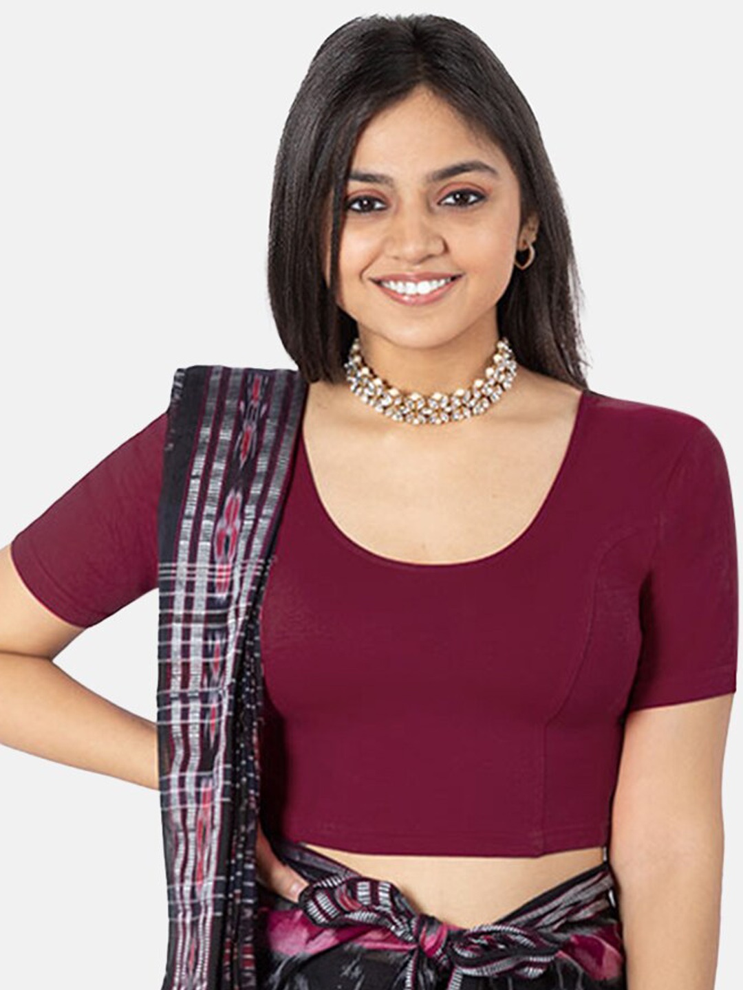 

NAIDU HALL Cotton Knitted Saree Blouse, Maroon