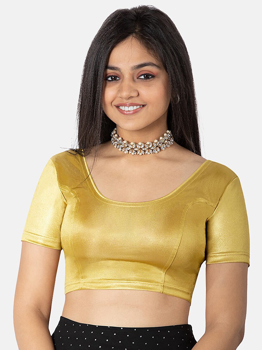 

NAIDU HALL Cotton Knitted Saree Blouse, Gold