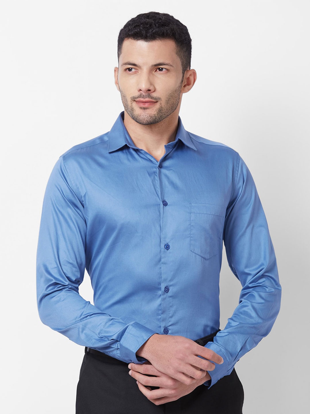 

Kenneth Cole Premium Slim Fit Opaque Pure Cotton Formal Shirt, Blue