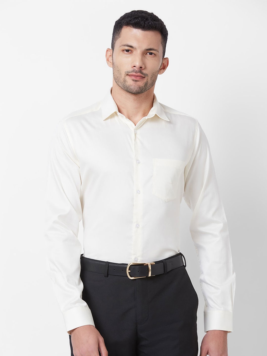 

Kenneth Cole Premium Slim Fit Opaque Pure Cotton Formal Shirt, Cream