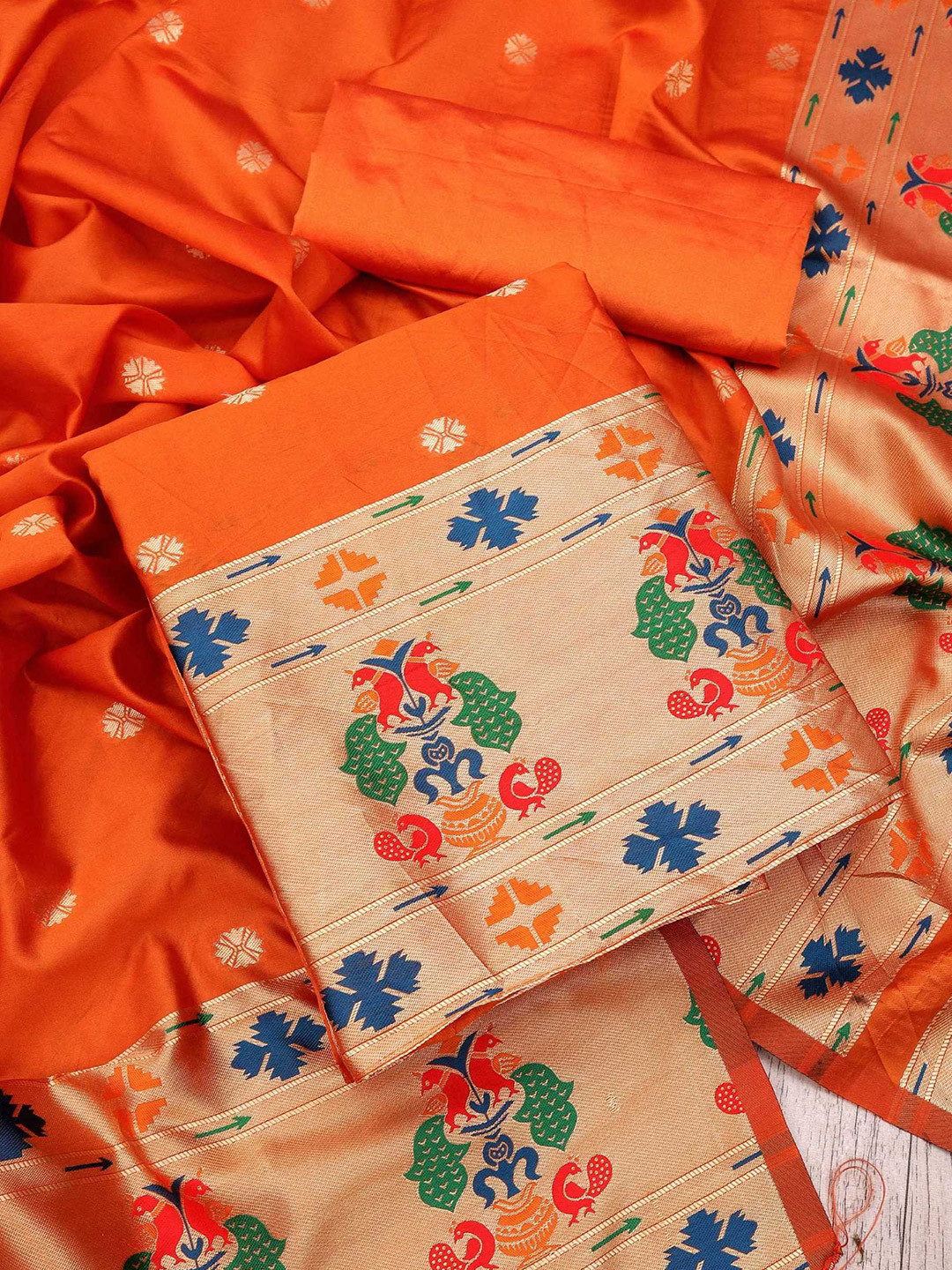 

KALINI Ethnic Motifs Woven Design Unstitched Dress Material, Orange