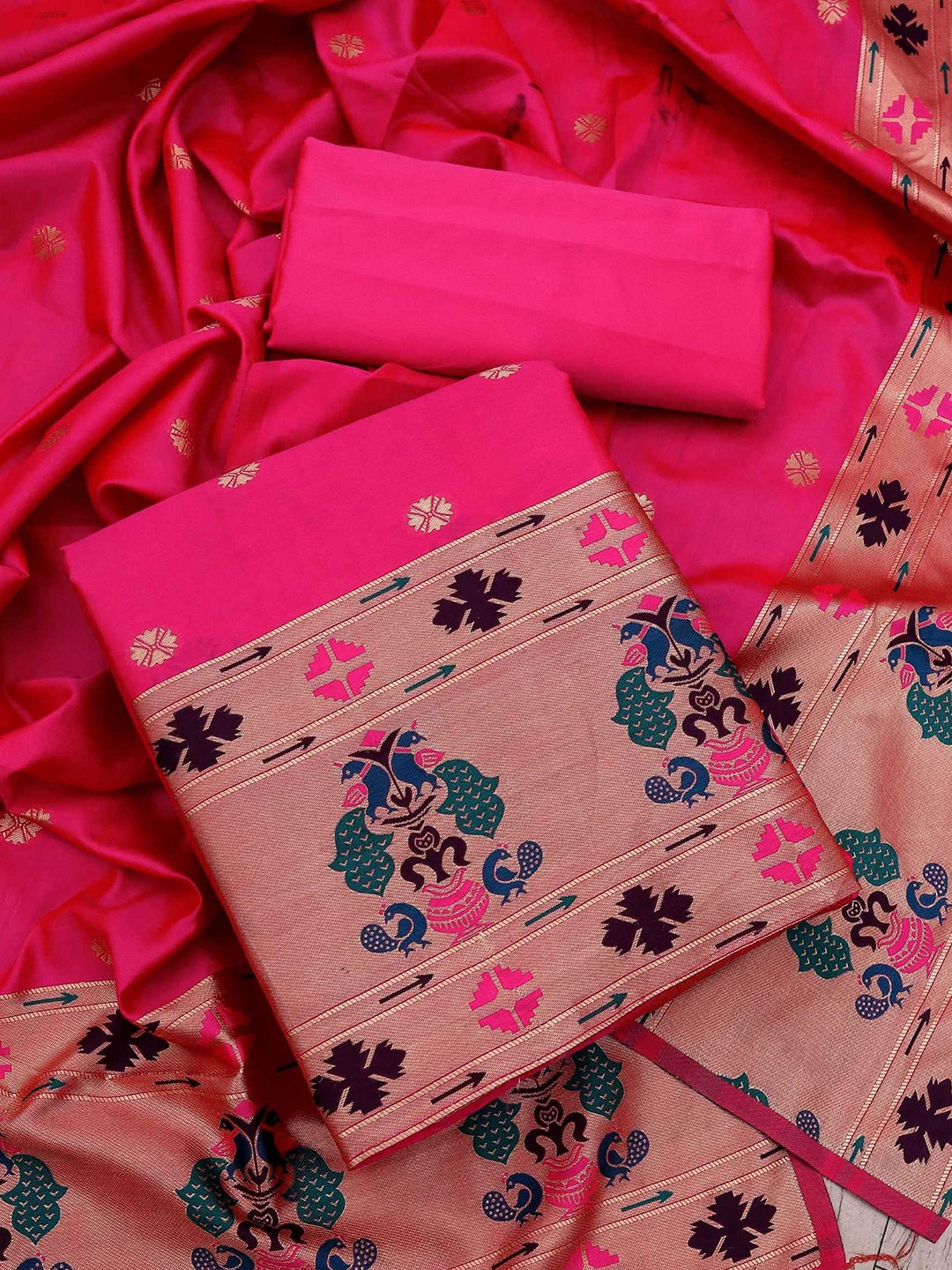 

KALINI Ethnic Motifs Woven Design Unstitched Dress Material, Pink