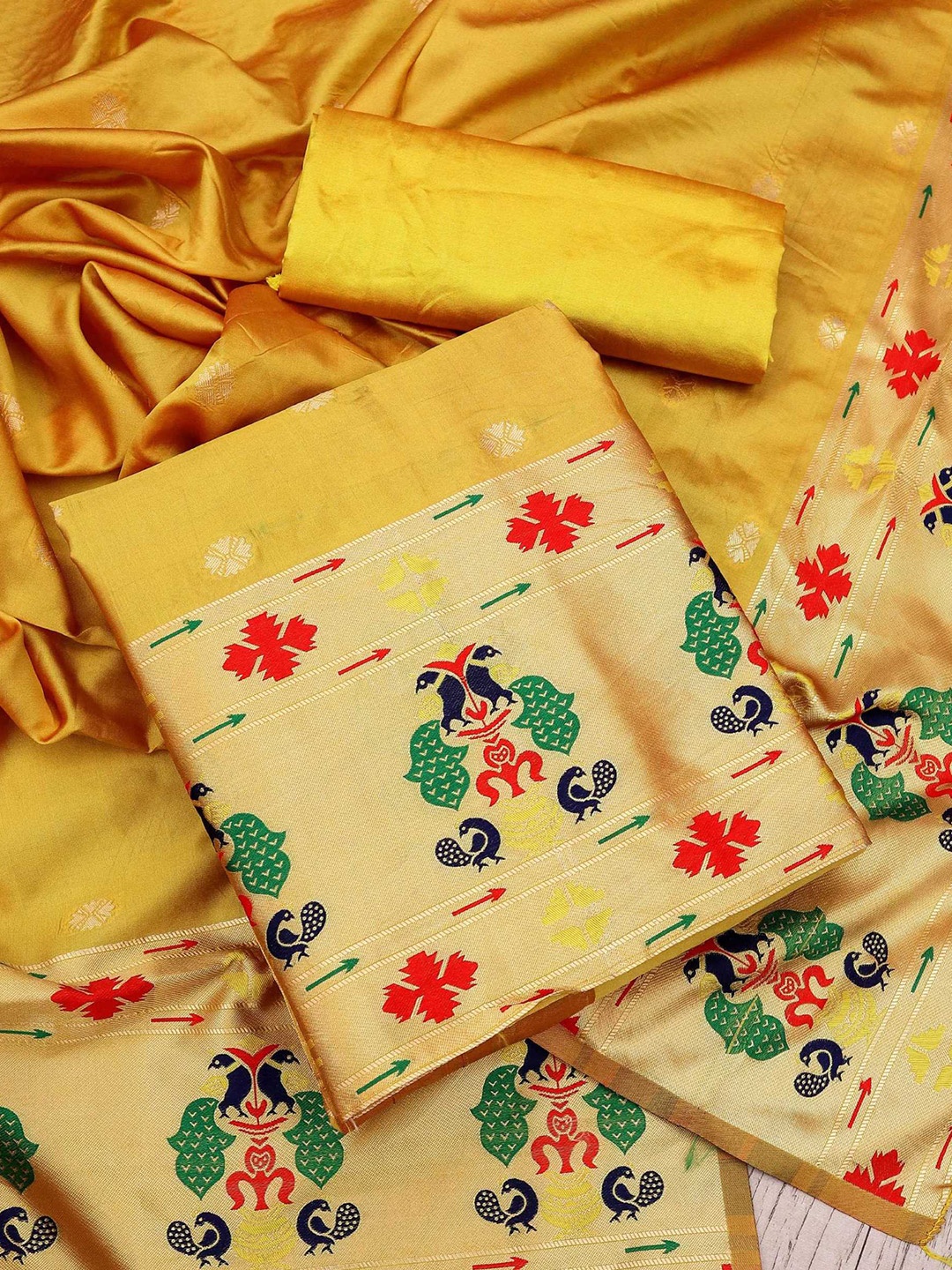

KALINI Ethnic Motifs Woven Design Zari Unstitched Dress Material, Yellow