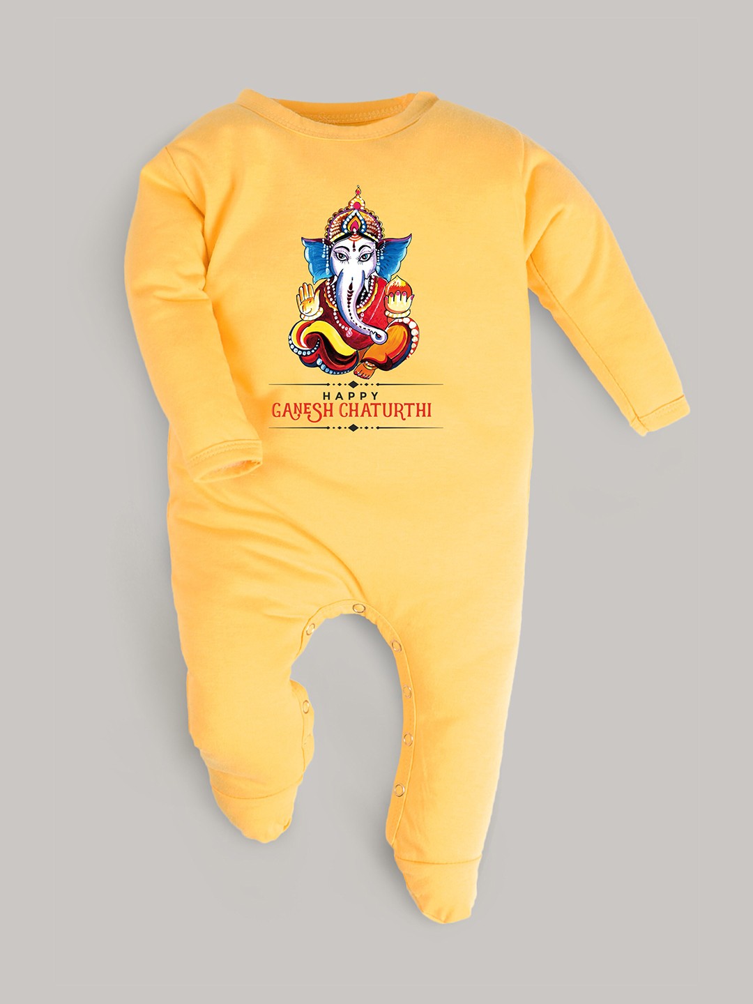 

FFLIRTYGO Infants Ganesha Printed Cotton Sleepsuit, Yellow