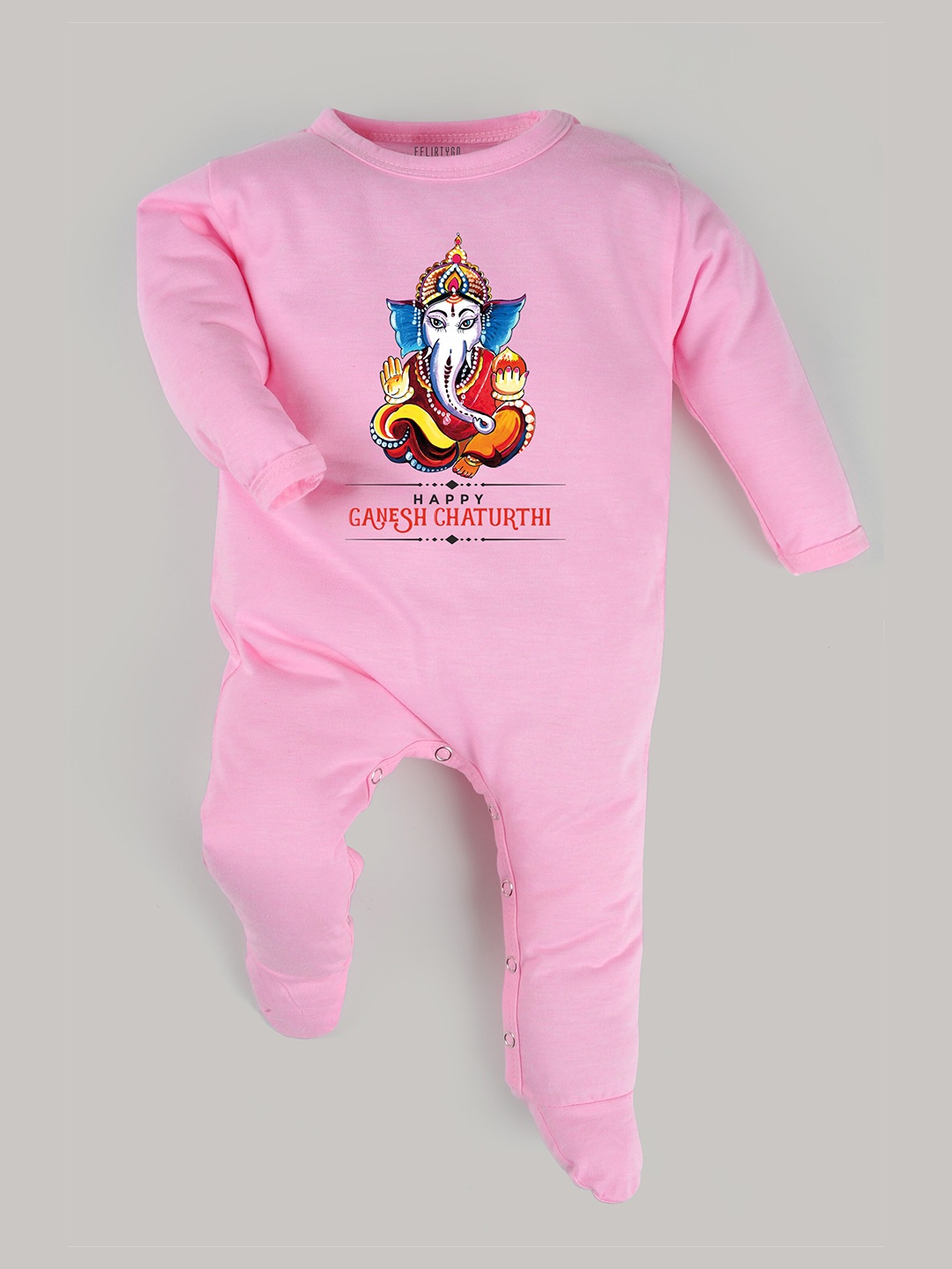 

FFLIRTYGO Infants Ganesh Chaturthi Printed Cotton Sleepsuit, Pink