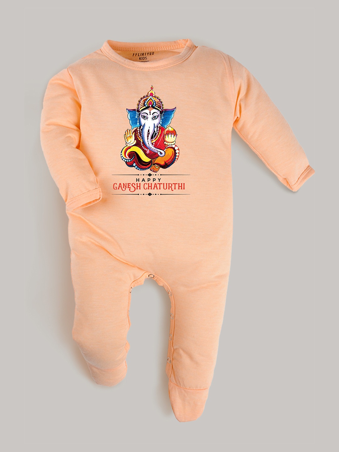 

FFLIRTYGO Infants Ganesha Printed Cotton Sleepsuit, Peach