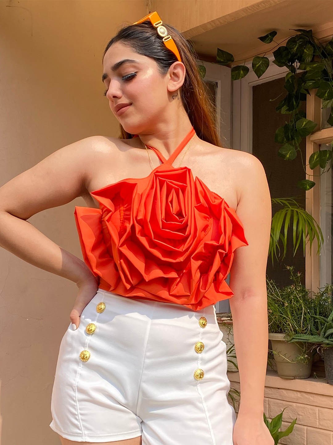 

StyleAsh Halter Neck Crop Top, Orange