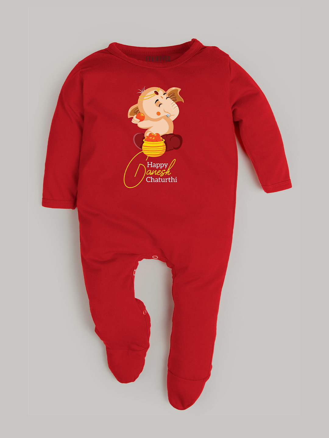 

FFLIRTYGO Infants Ganesh Chaturthi Printed Cotton Sleepsuit, Red
