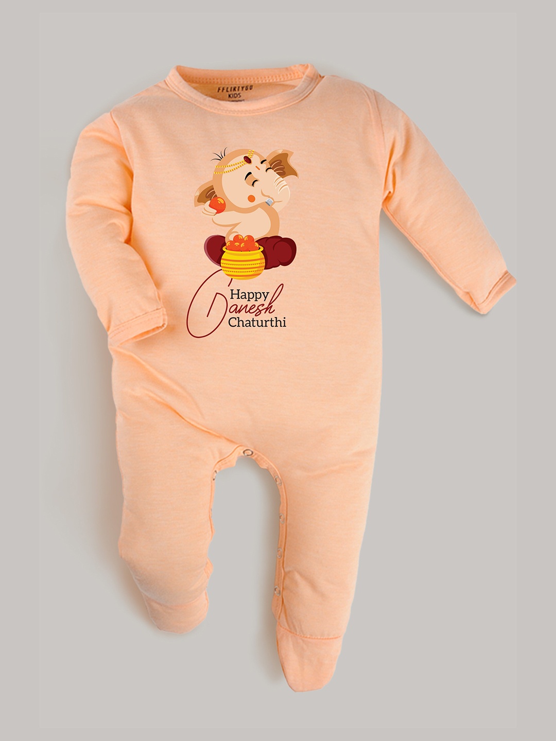 

FFLIRTYGO Infants Ganesh Chaturthi Special Printed Pure Cotton Rompers, Peach