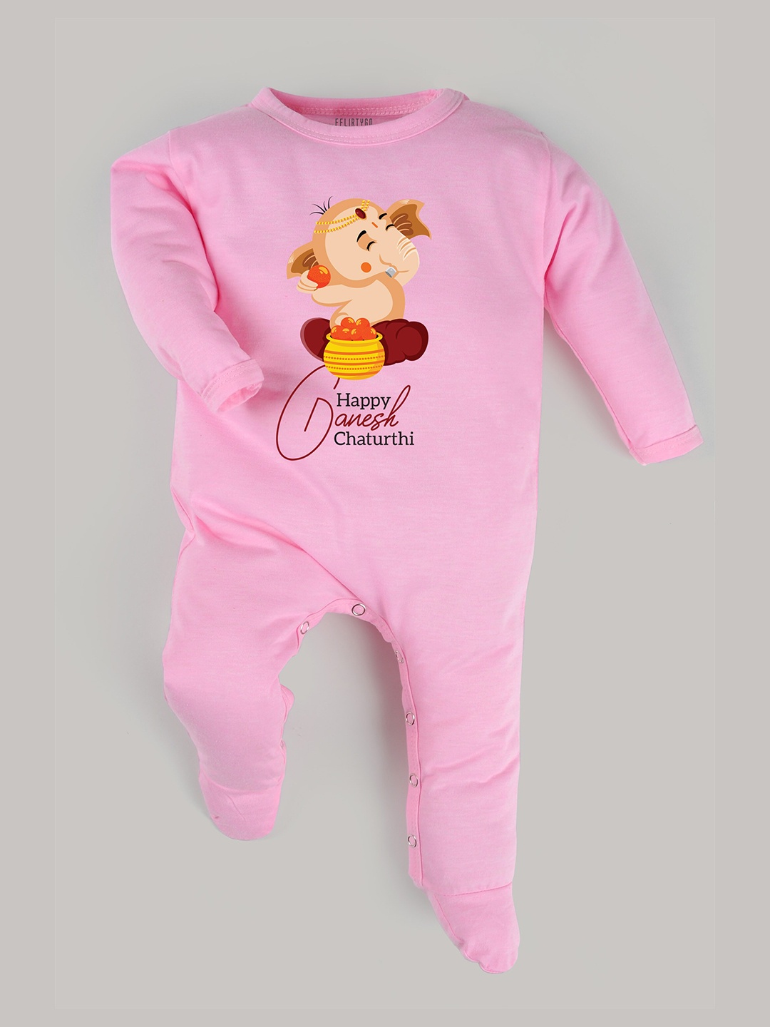 

FFLIRTYGO Infant Ganesh Chaturthi Printed Pure Cotton Sleepsuit, Pink