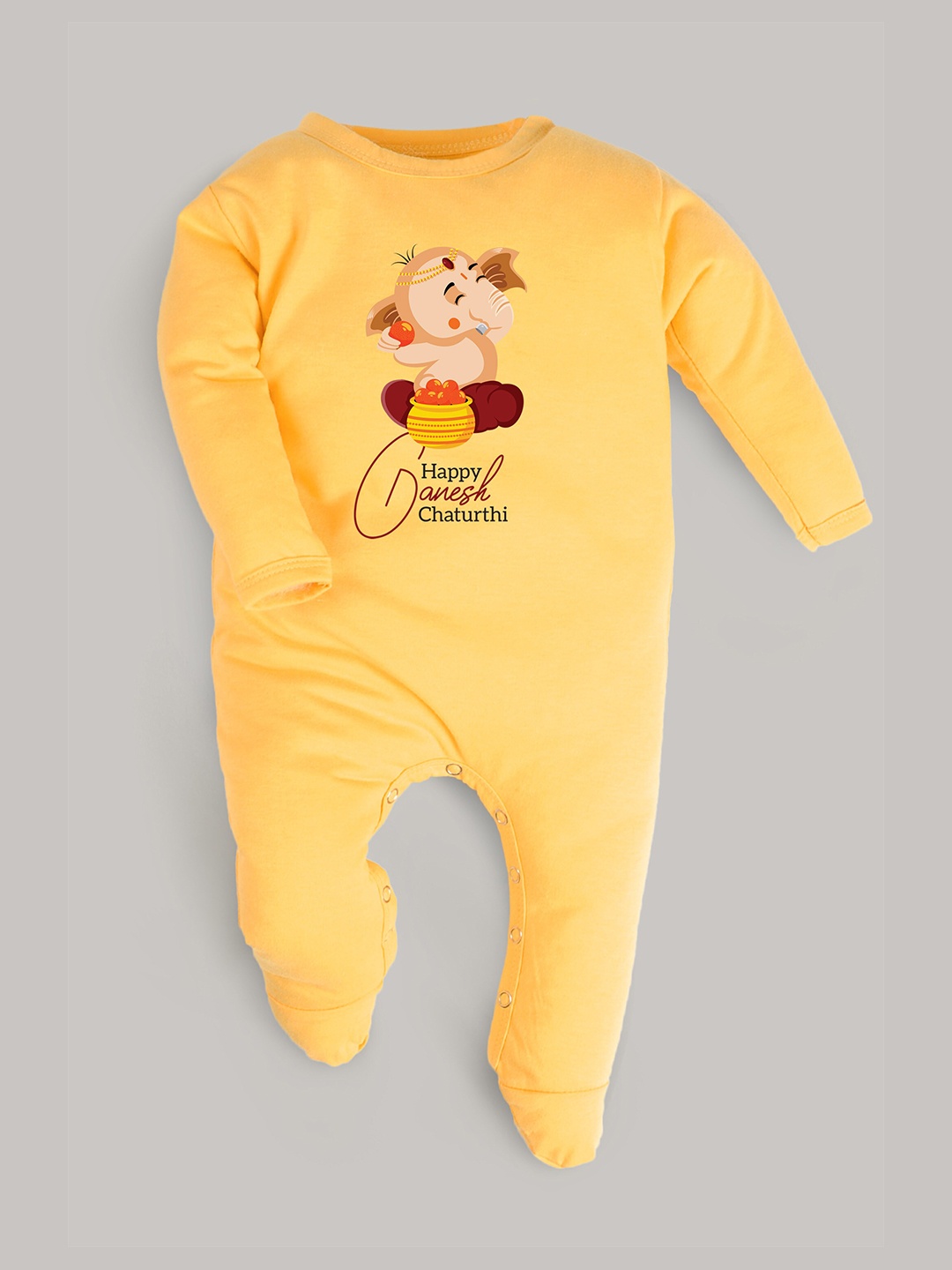 

FFLIRTYGO Infants Ganesh Chaturthi Printed Cotton Sleepsuit, Yellow