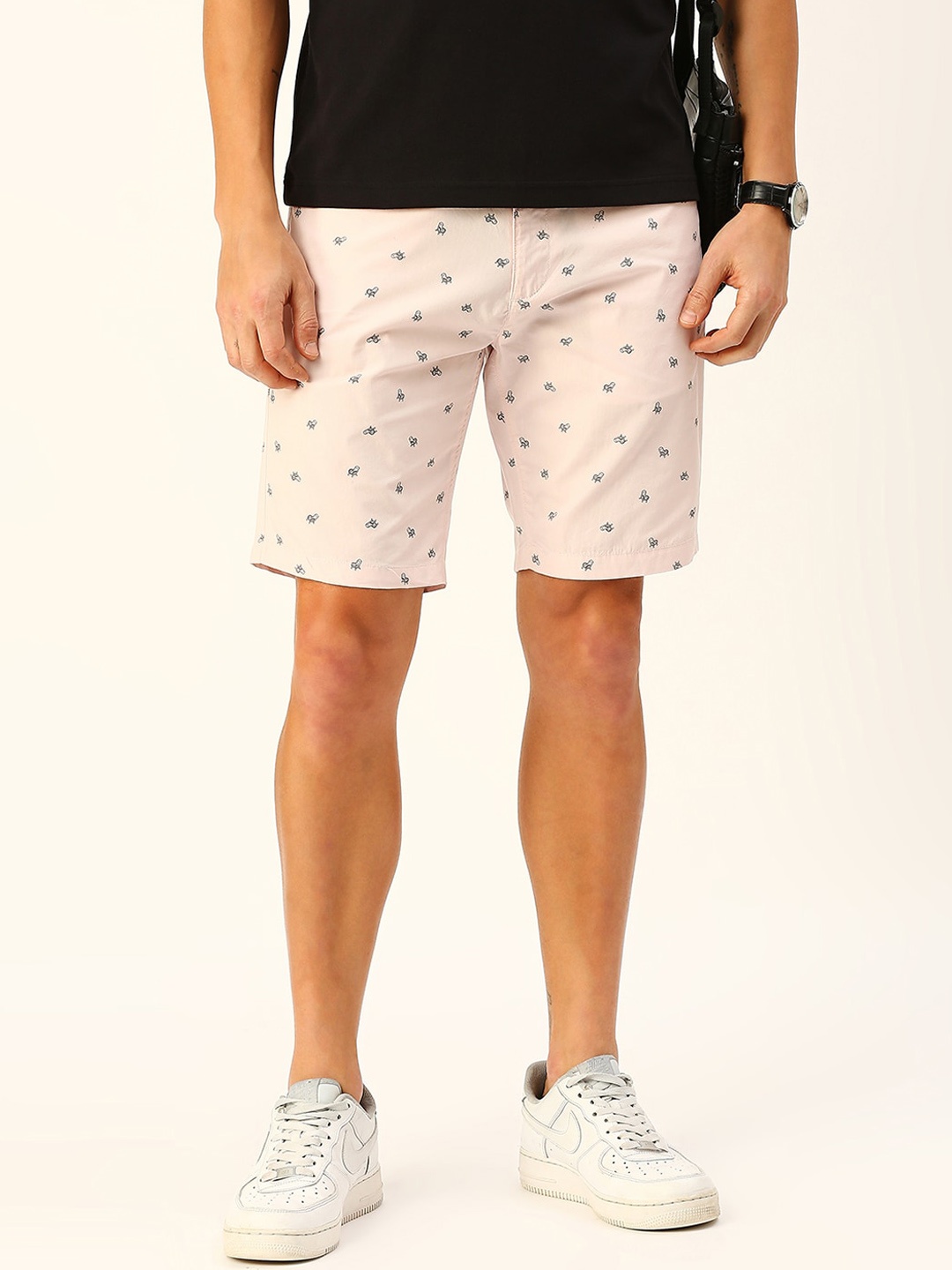 

Mast & Harbour Men Conversational Printed Slim Fit Pure Cotton Shorts, Peach