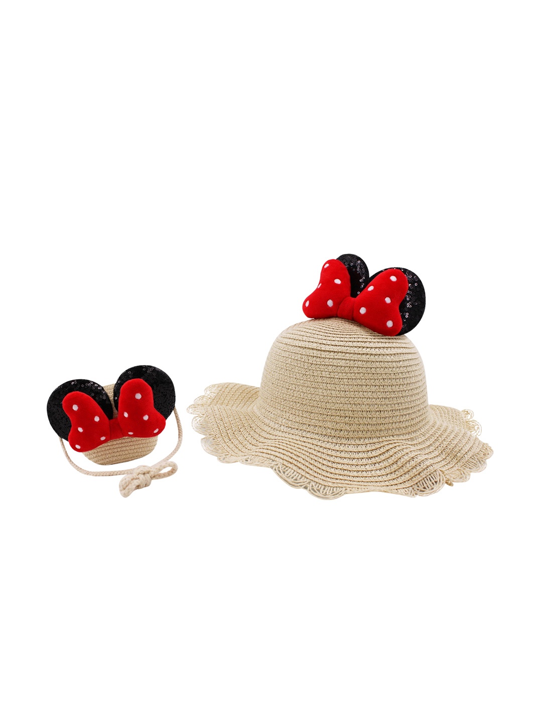 

JENNA Kids Breathable Mini Mouse Bow Detail Sun Hat With Pouch, Beige