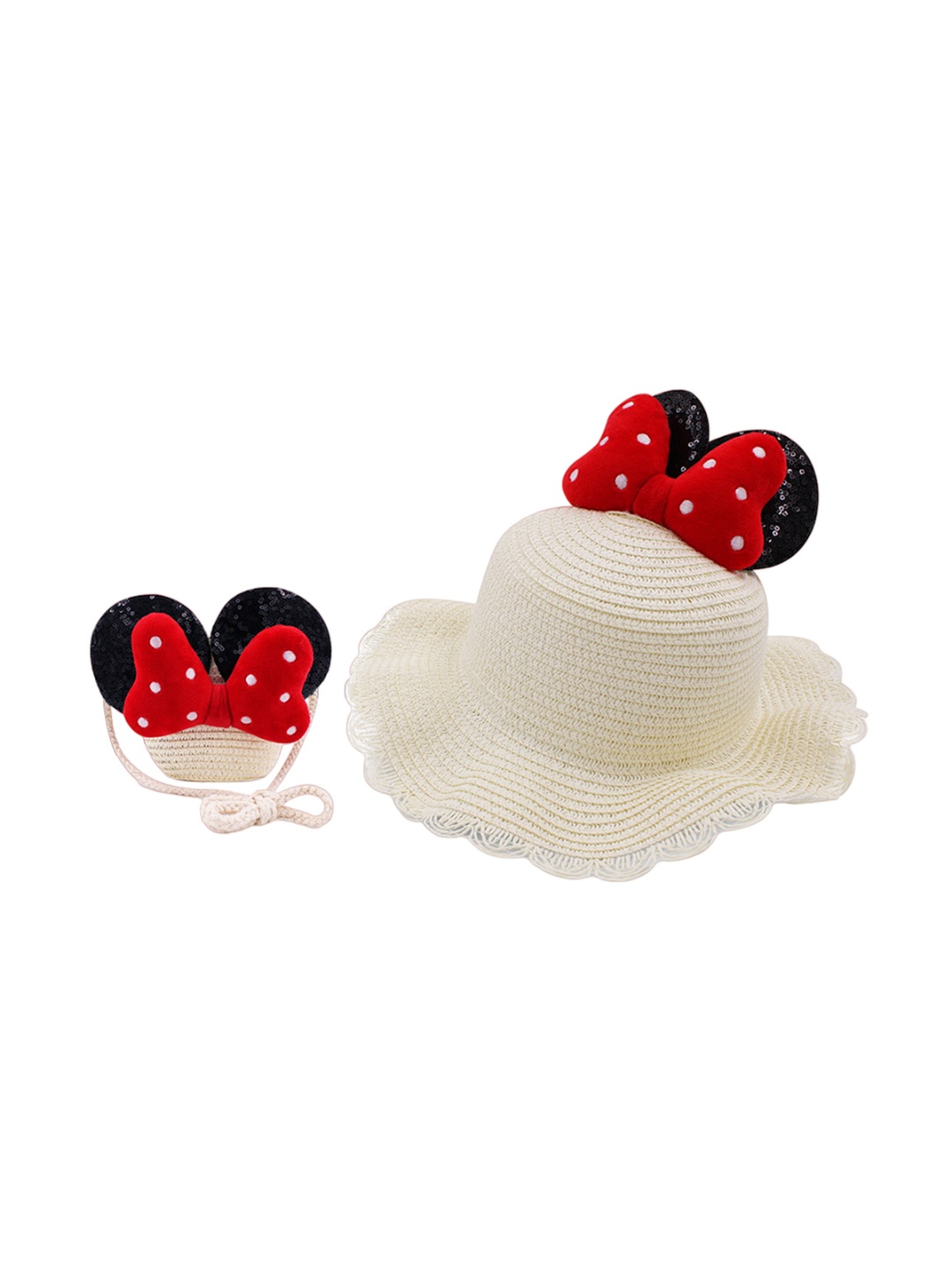 

JENNA Girls Mini Mouse Self Design Sun Hat With Sling Bag, White