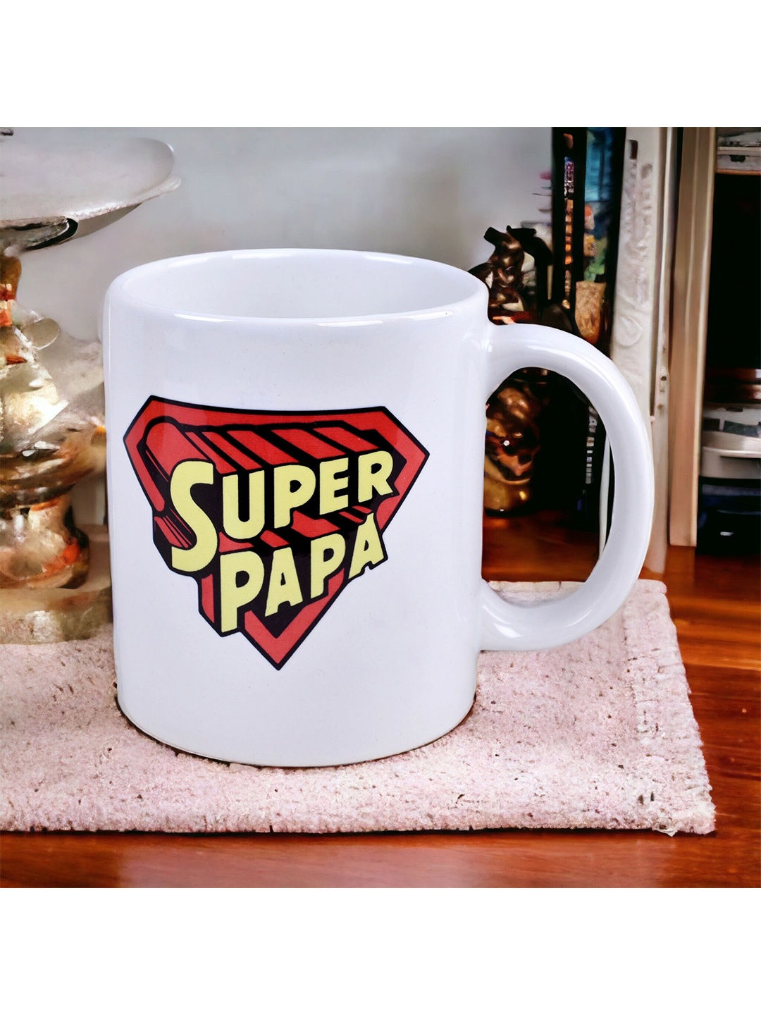 

Abode White & Red Super Papa Printed Ceramic Glossy Mug - 330 ML