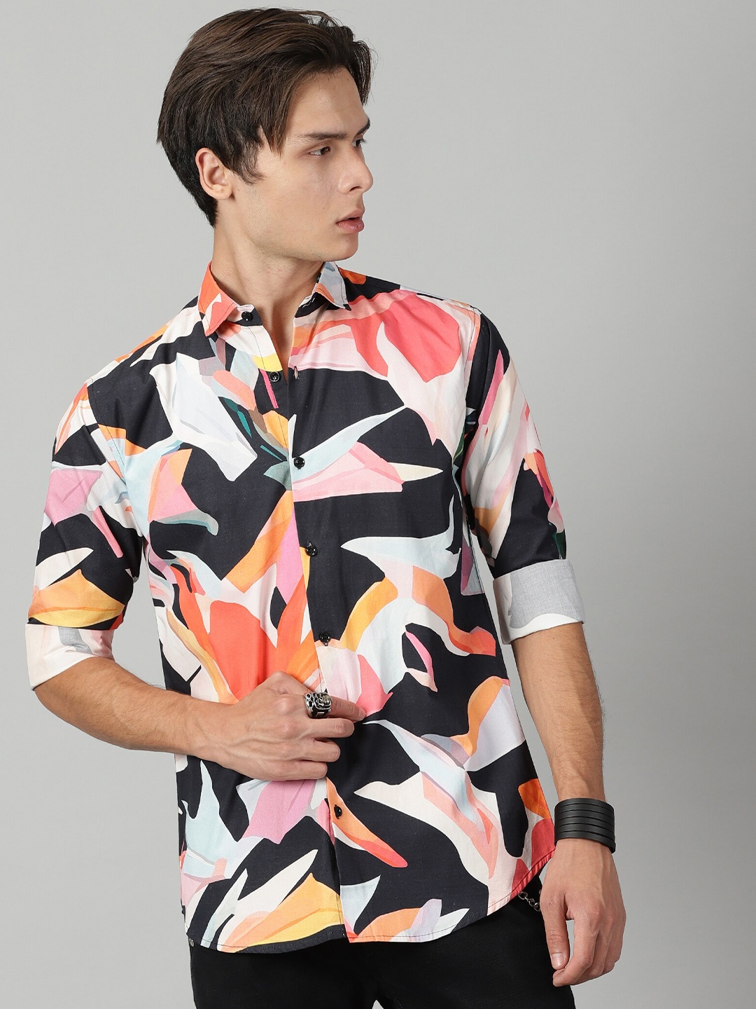 

LAKAALA Premium Abstract Printed Opaque Pure Cotton Casual Shirt, Black