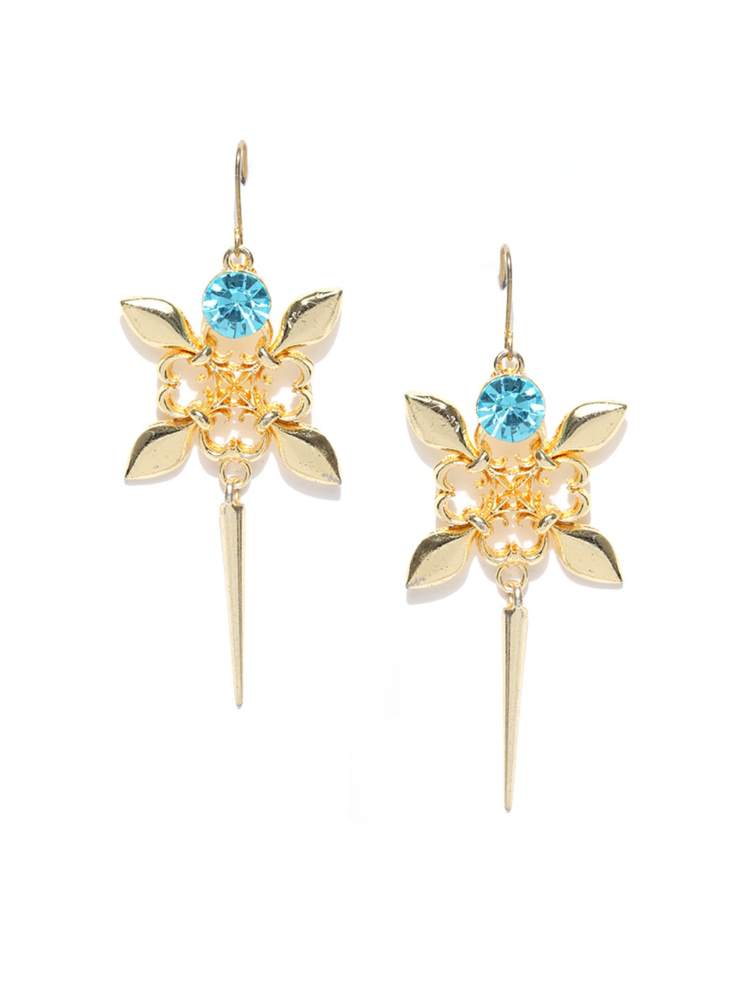

Crunchy Fashion Gold-Toned & Blue Contemporary Drop Earrings