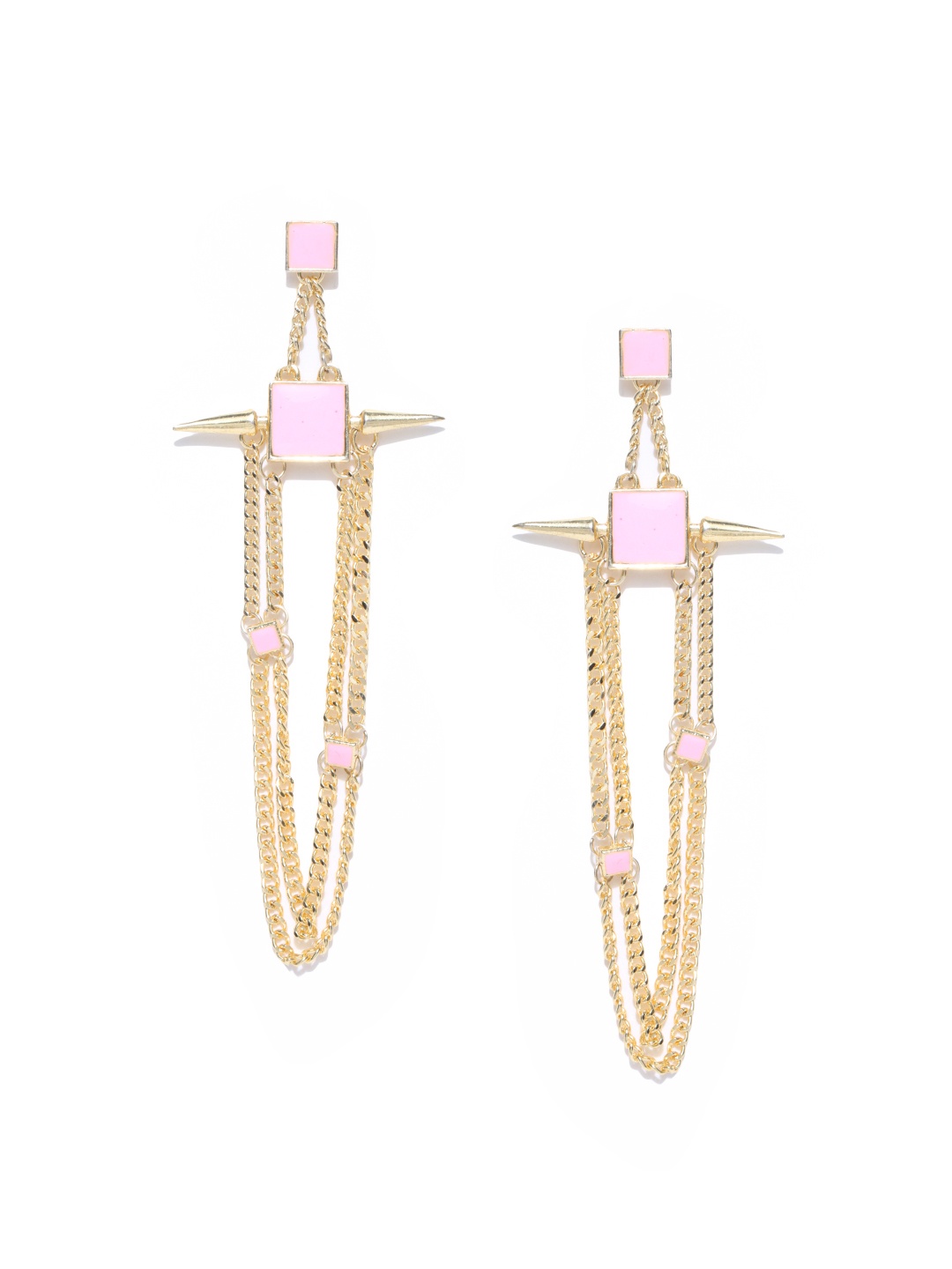 

Crunchy Fashion Gold-Toned & Pink Contemporary Drop Earrings