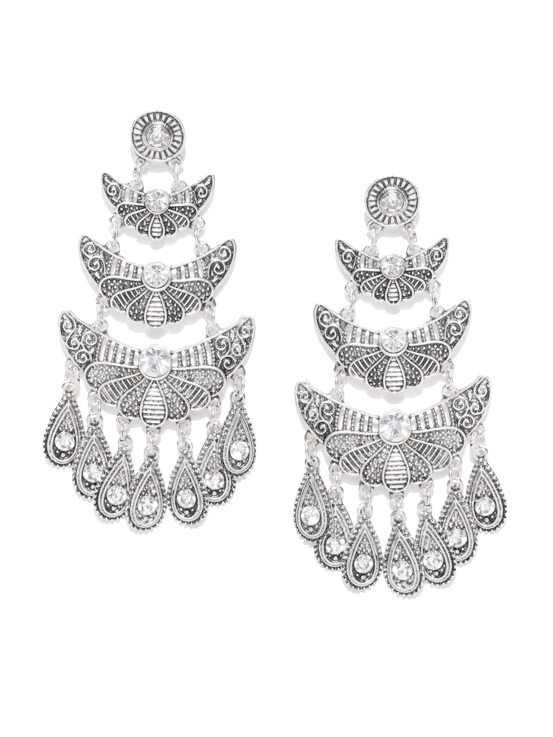

Crunchy Fashion Oxidised Silver-Toned Contemporary Drop Earrings