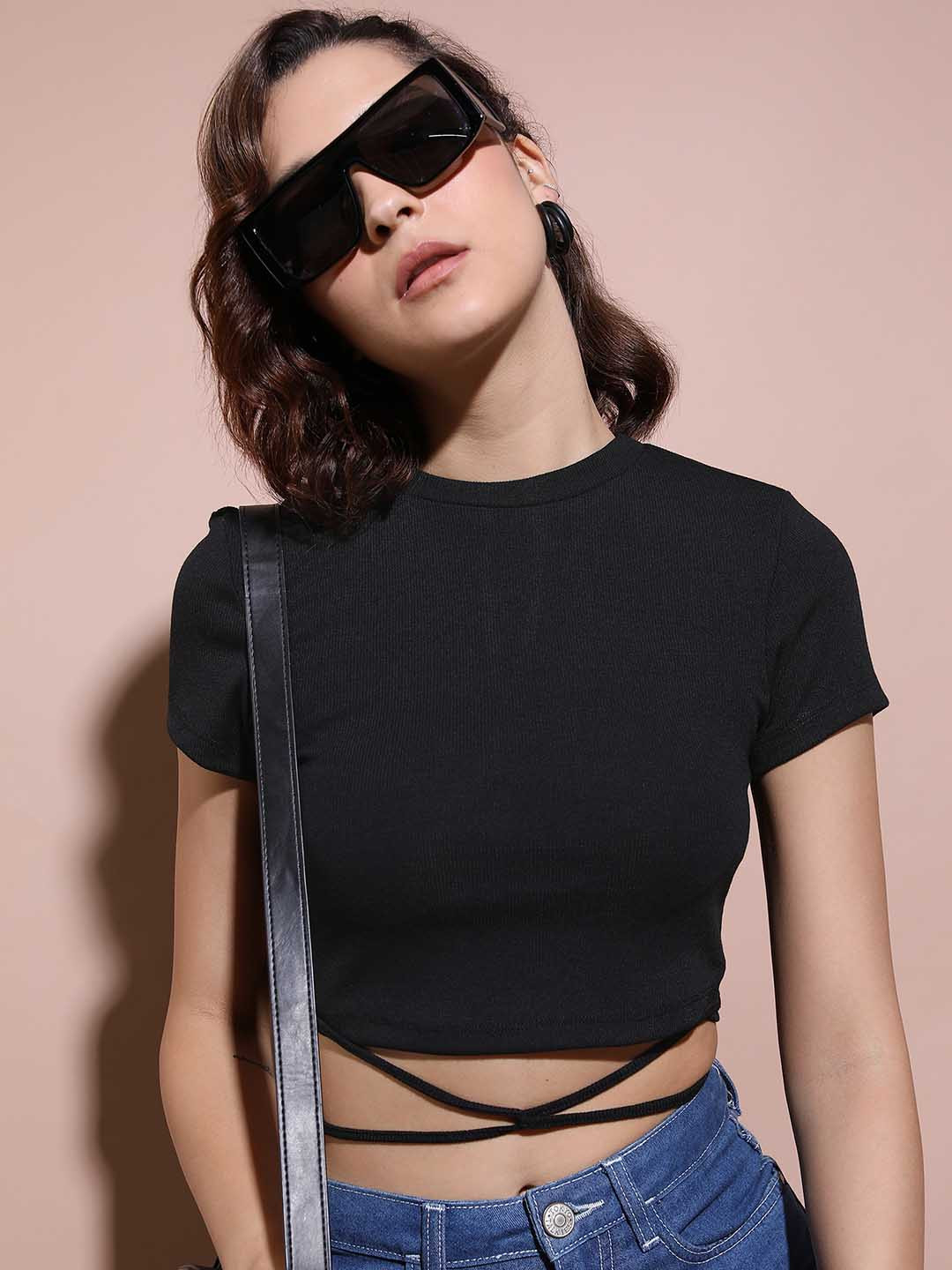 

KETCH Round Neck Twist Strap Top, Black