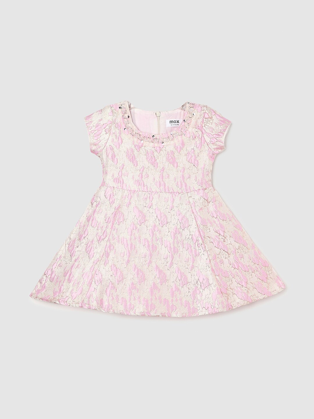 

max Infant Girls Self Design Sequinned A-Line Dress, Pink