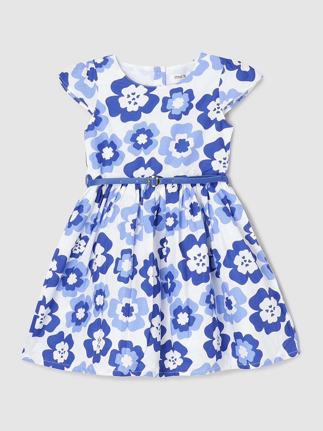 

max Floral Printed Pure Cotton Fit & Flare Dress, Blue