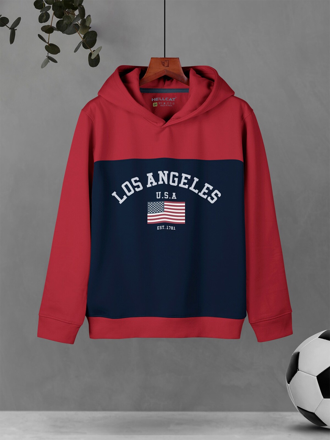 

HELLCAT Boys Typography Printed Hooded Sweatshirt, Maroon