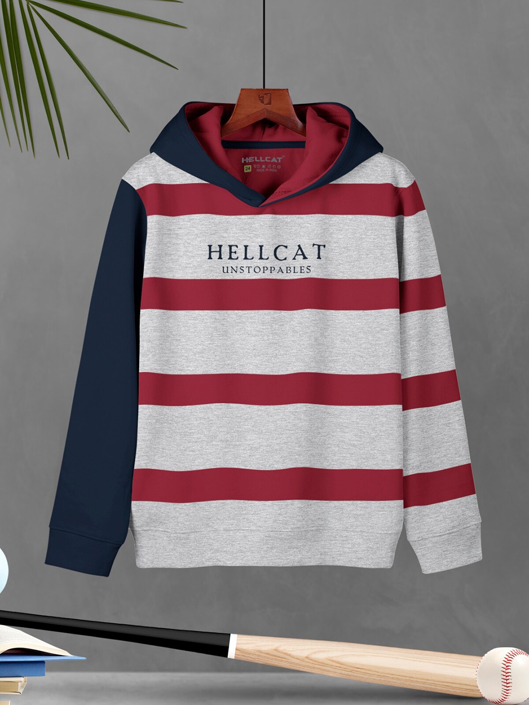 

HELLCAT Boys Striped Hooded Pullover, White