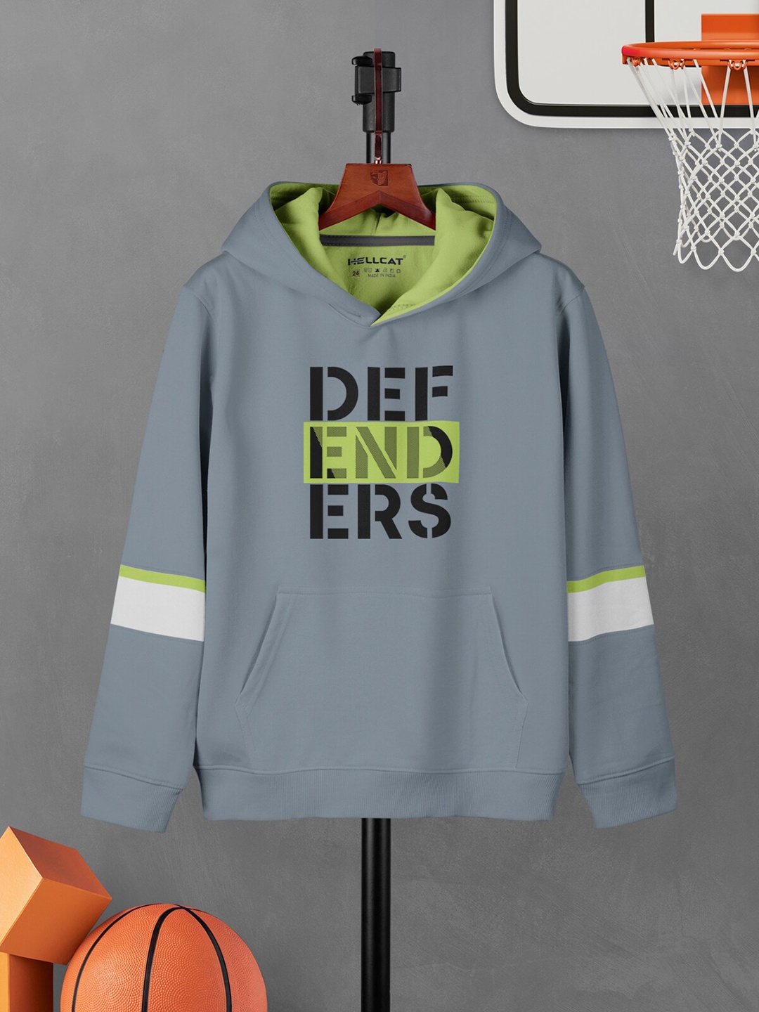 

HELLCAT Boys Typography Printed Hooded Cotton Pullover, Grey