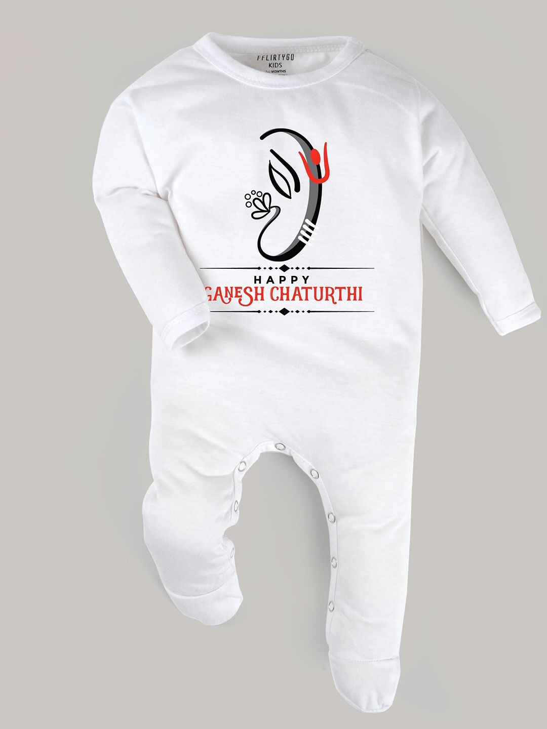 

FflirtyGo Infants Printed Pure Cotton Sleepsuit, White