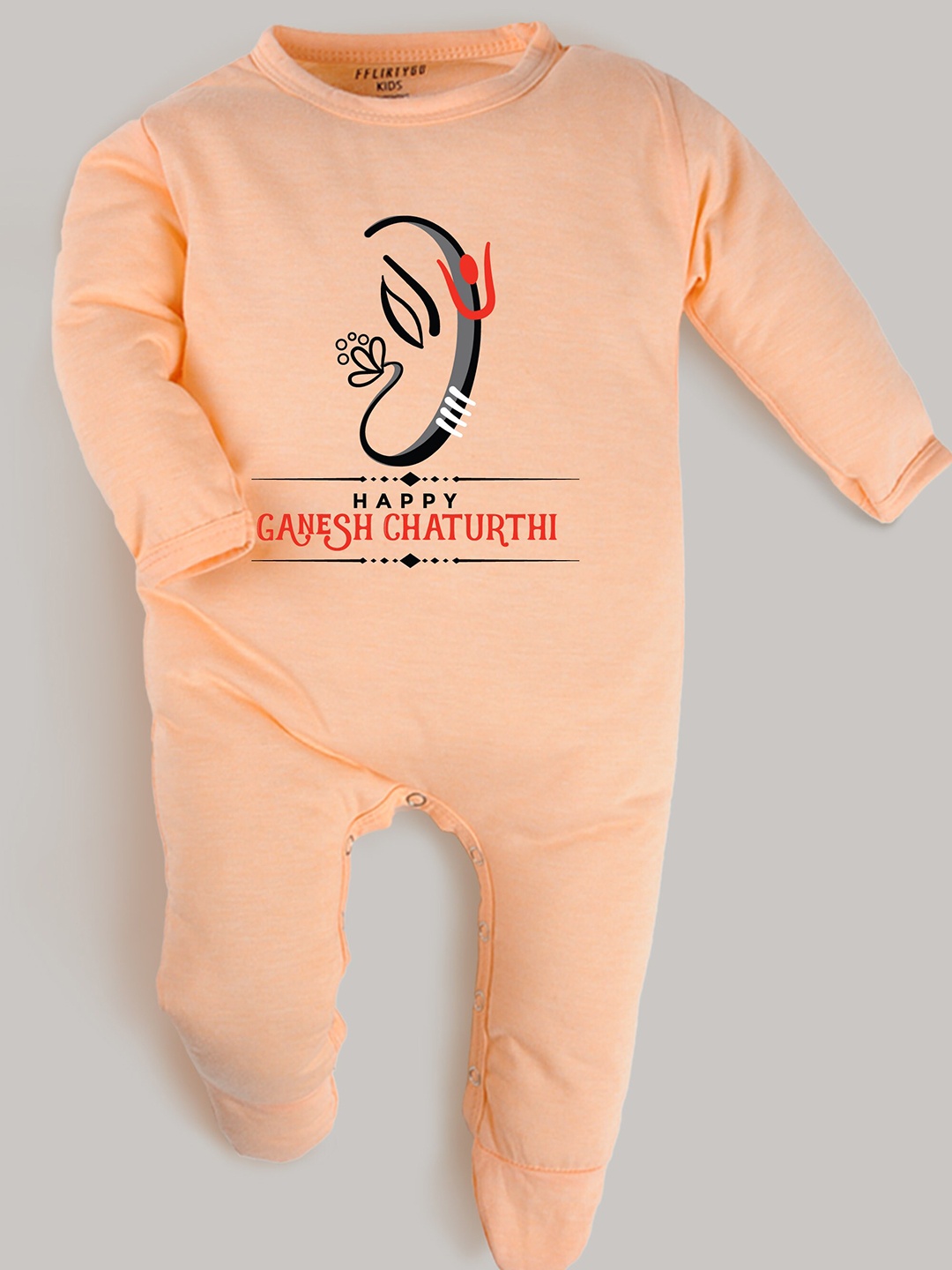 

FFLIRTYGO Infants Ganesh Chaturthi Printed Cotton Sleepsuit, Peach