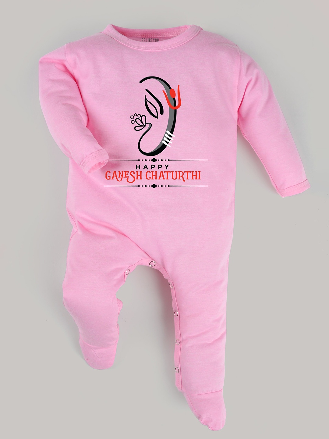 

FFLIRTYGO Infants Ganesh Chaturthi Printed Pure Cotton Sleepsuit, Pink