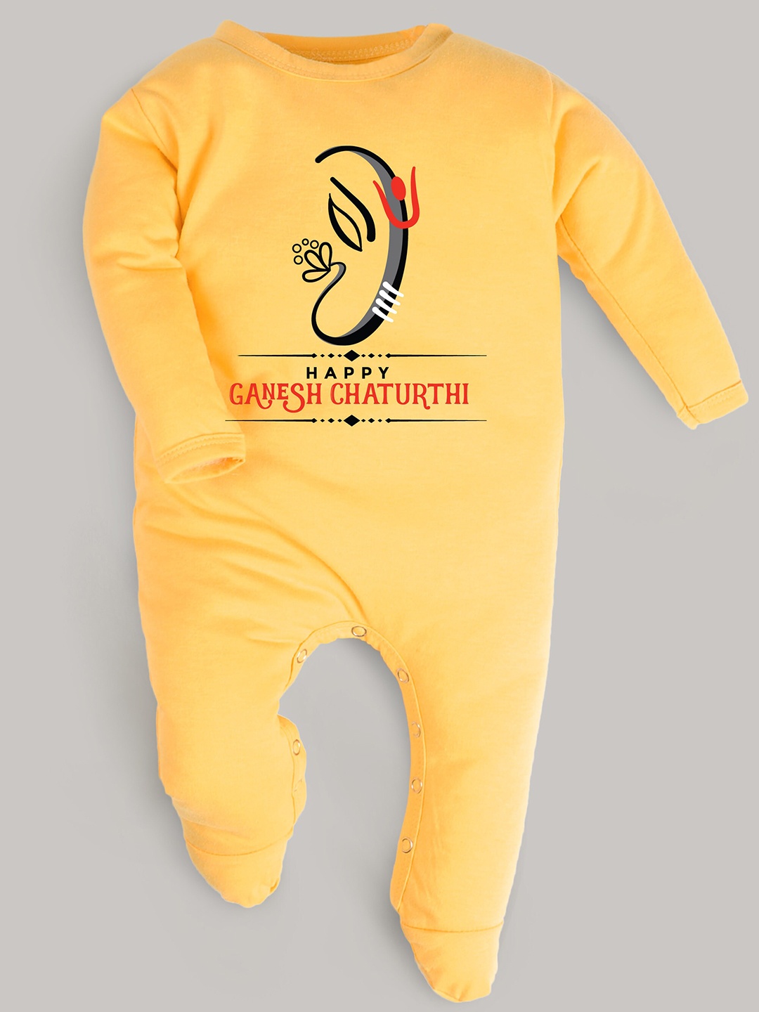 

FFLIRTYGO Infants Ganesh Chaturthi Special Pure Cotton Sleepsuits, Yellow