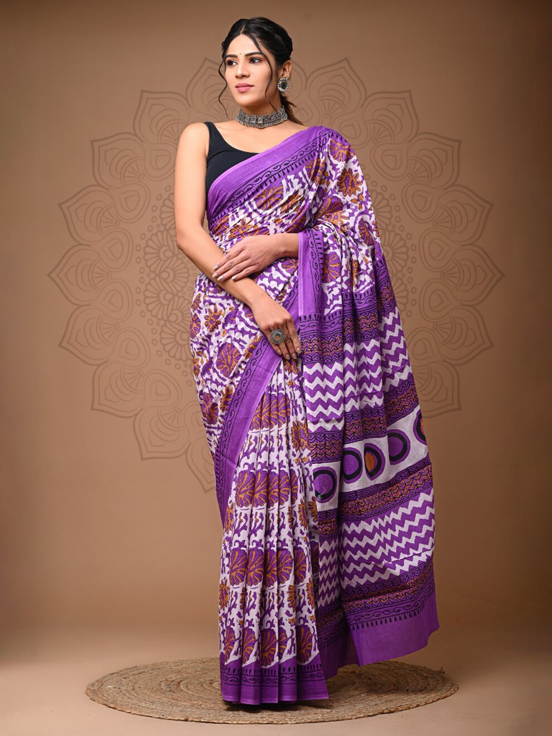 

BUTA BUTI Floral Printed Pure Cotton Saree, Purple