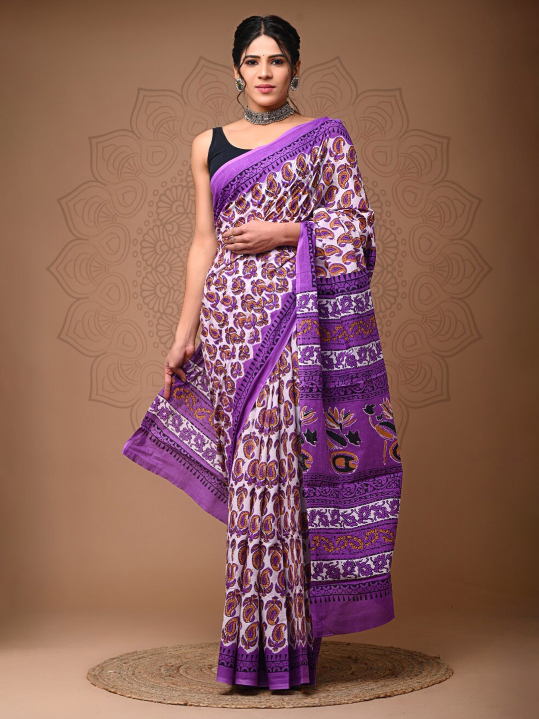 

BUTA BUTI Paisley Printed Pure Cotton Saree, Purple