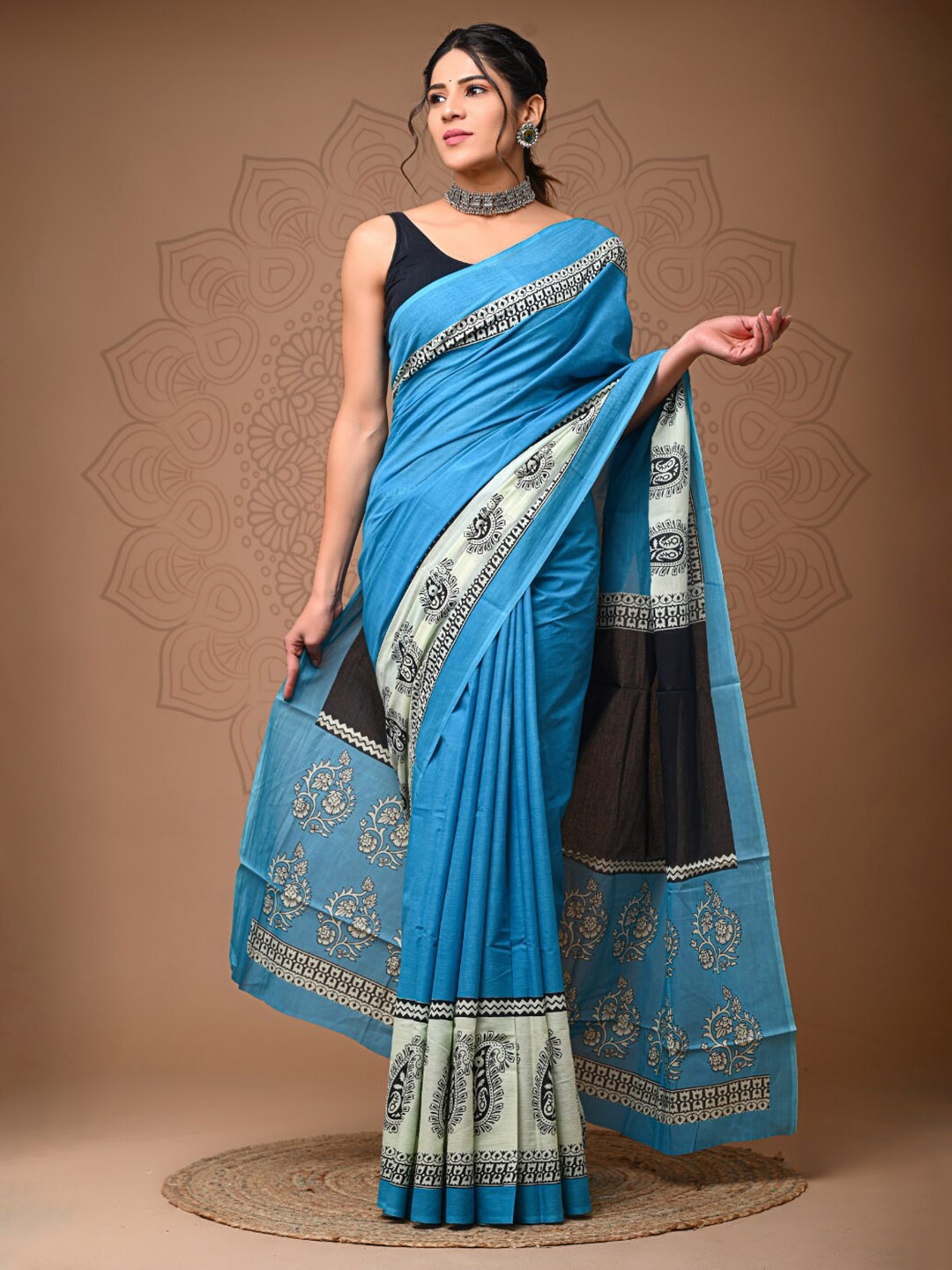 

BUTA BUTI Pure Cotton Saree, Blue