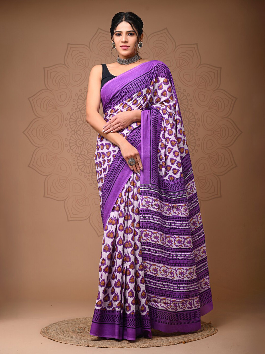 

BUTA BUTI Ethnic Motifs Printed Pure Cotton Saree, Purple